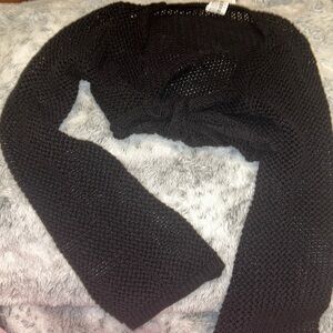 Black Cropped Crochet Bell Sleeve Cover up Top